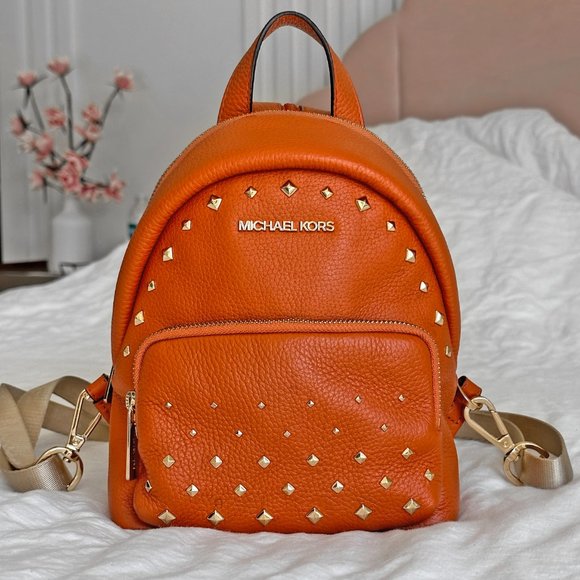 MICHALE KORS ERIN TANGERINE ORANGE MINI STUDS LEATHER BACKPACK - Picture 3 of 11